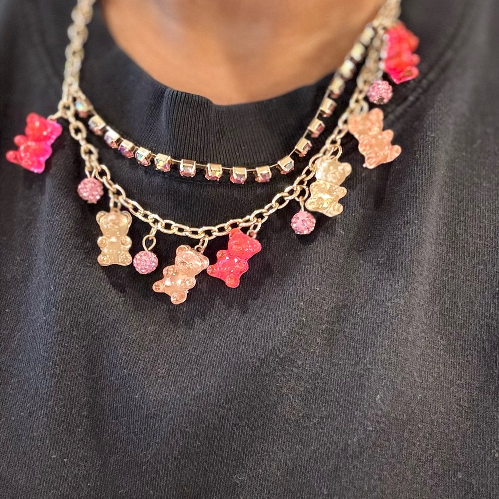 Betsey Johnson Pink Gummy Bear Charm Necklace